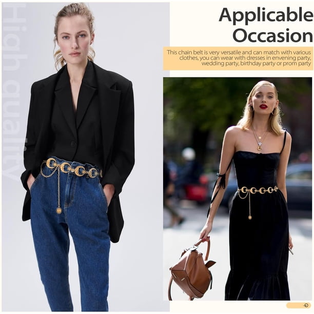 Cinturón De Metal De Plata Gótico Negro, Cinturón De Diamant De