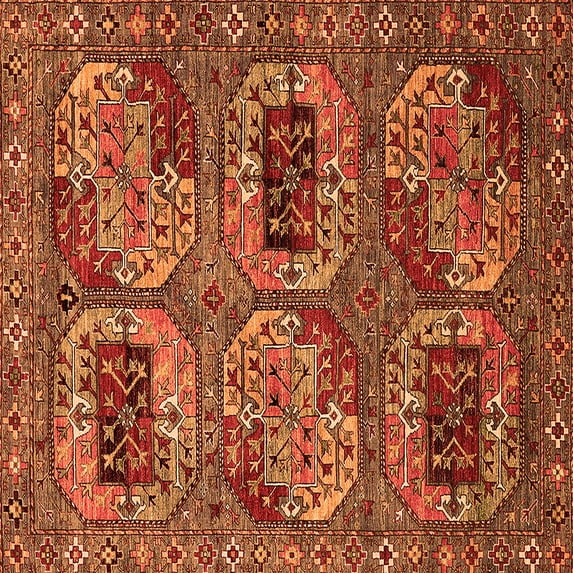 Ahgly Company Indoor Square Oriental Orange Industrial Area Rugs, 7' Square