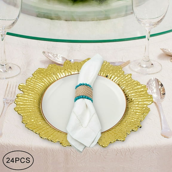 24pcs 12.6" Charger Plates Round Salad Reef Plastic Plate Mats Wedding Dinner Decor Gold