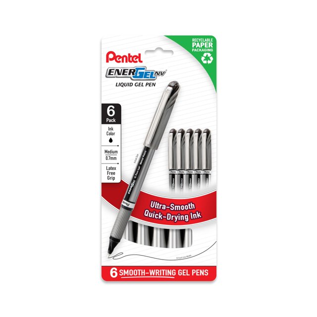 Bolígrafo Pentel EnerGel NV 0.7mm Línea Media Tinta Negra Paquete de 6