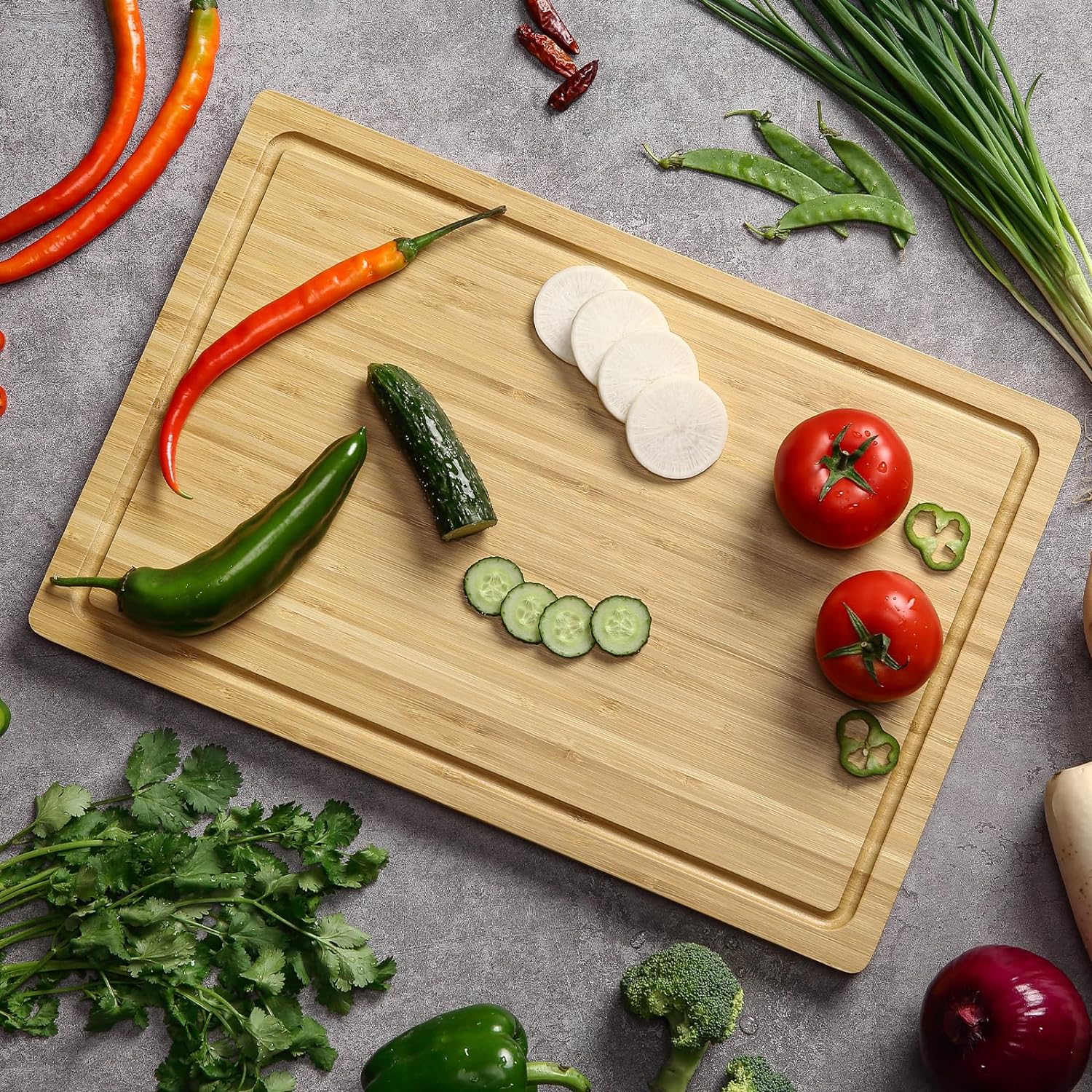 18" x 12" Bamboo Cutting Board for Kitchen,Wooden Butcher Block with Juice Groove & Handle,Large Wood Charcuterie Cheese Board,Bamboo Chopping Board for Meat and Vegetables