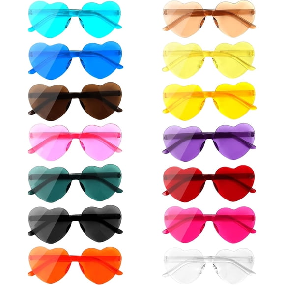 ORUYROP 14 pcs Heart Sunglasses for Women, Rimless Love Shaped Sunglasses Clear Color Glasses, Birthday Floor Party Favor