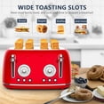 thumbnail image 2 of Long Slot Toaster 4 Slice Wide Slot, Stainless Steel Toaster with 6 Browning Settings & Bagel Defrost/Reheat Functions, Compact Kitchen Toasters with Removable Crumb Tray, 1650W (Red), 2 of 6