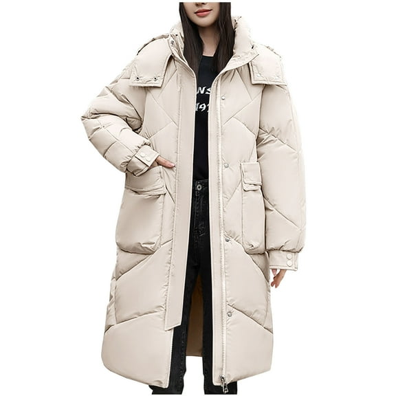 MuZeFu Winter Coats for Women Plus Size Clearance Women Warm Pocket Coat Long Jacket Winter Sleeve Down Parkas