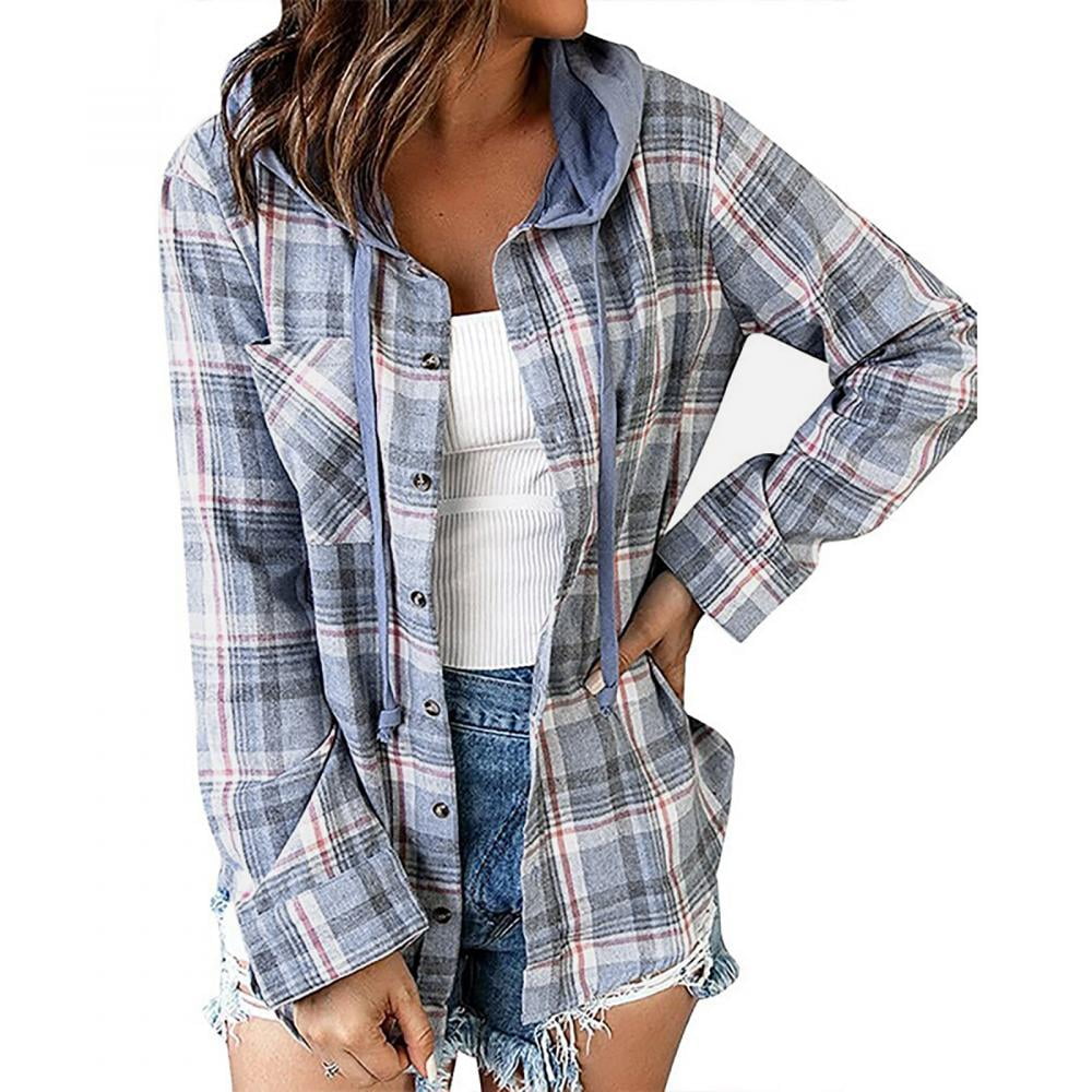 Guzom Womens Plaid Shackets- Long Sleeve Button Casual Lightweight ...