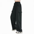 thumbnail image 3 of Ccpelsie Girls Casual Cargo Pants with Elastic Waist and Functional Pockets Loose Fit Wide Leg Trousers Y2K Inspired Spring Style(A01-Black,9-10 Years), 3 of 8