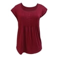 thumbnail image 3 of Plain T Shirts for Women 2025 Cap Sleeve Scoop Neck Pleated Front Loose Casual Tee Shirt Womens T Shirts, 3 of 5