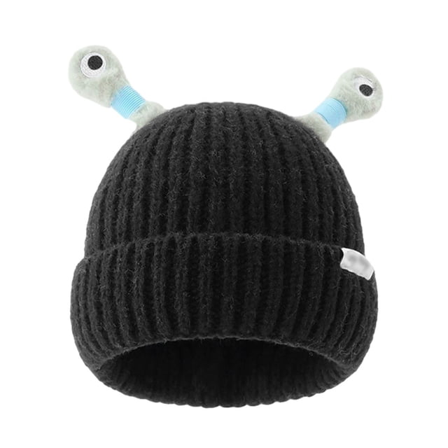 Sonducket Gorro de invierno tejido con fibras acrílicas, tentáculos moldeables y pequeño monstruo brillante, bonito gorro brillante Sombreros negro