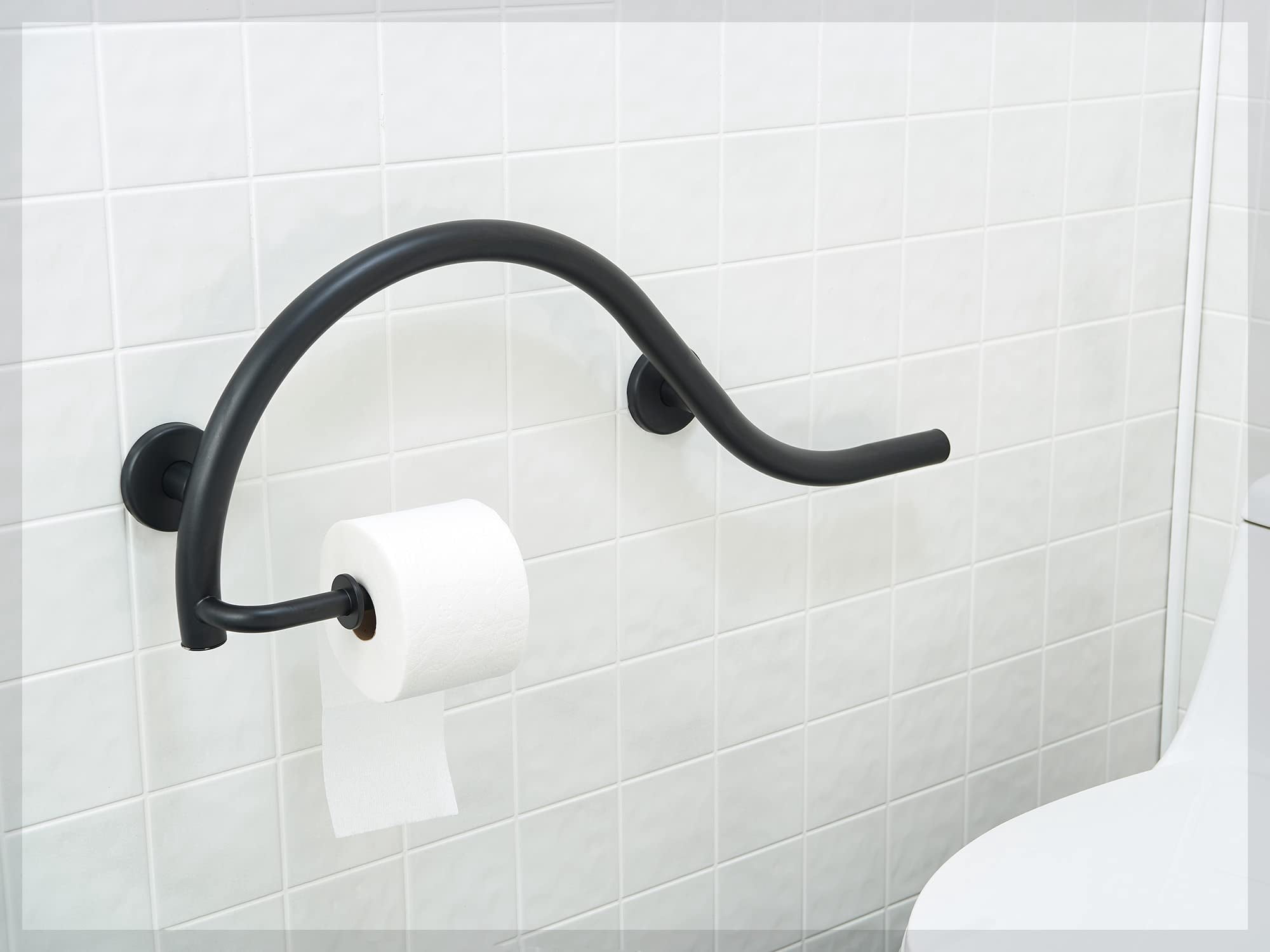 Grab Bar Toilet Paper Holder for Bathroom Safety/304 Stainless Steel/Right/Matte Black/ 30" x 11"