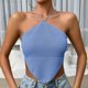 thumbnail image 2 of Camisola sin espalda con cuello halter para mujer en color azul L, con dobladillo curvo y detalle de nudo, 2 of 4