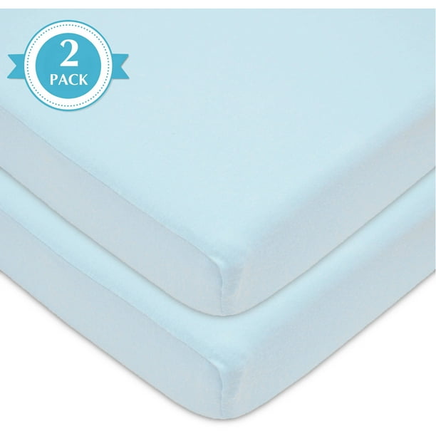 American Baby Co. Cotton Jersey Knit Fitted Mini Crib Sheet, Blue 2pk