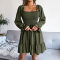 thumbnail image 4 of Spring And Summer Fashionable Women's Square Neck Flared Long-sleeved Ruffled Dress, 4 of 7