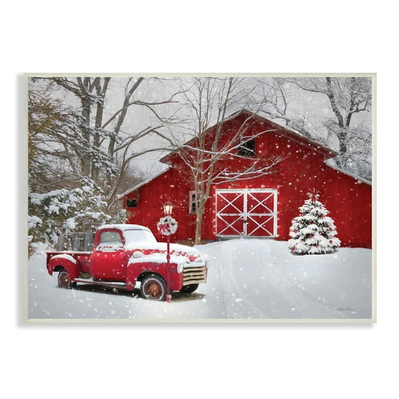 Red Barn & Truck Powdery Snow Rural Scenery Transportation Painting Unframed Art Print Wall Art