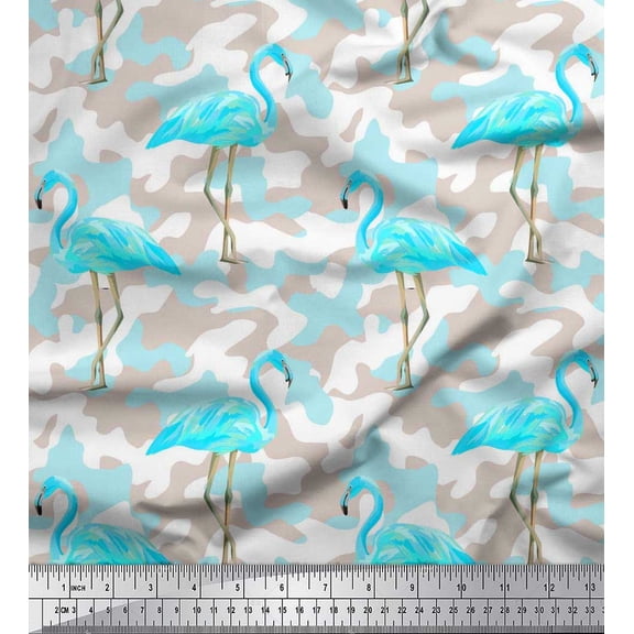 Soimoi Cotton Duck Fabric Camouflage Texture & Flamingo Bird Print Fabric by Yard 42 Inch Wide