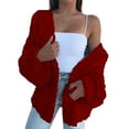 thumbnail image 2 of Amidoa Long Sleeve Sweaters for Women Cable Knit Cardigan Red Open Front Long Solid Cardigans Cardigans for Women XXXL, 2 of 4