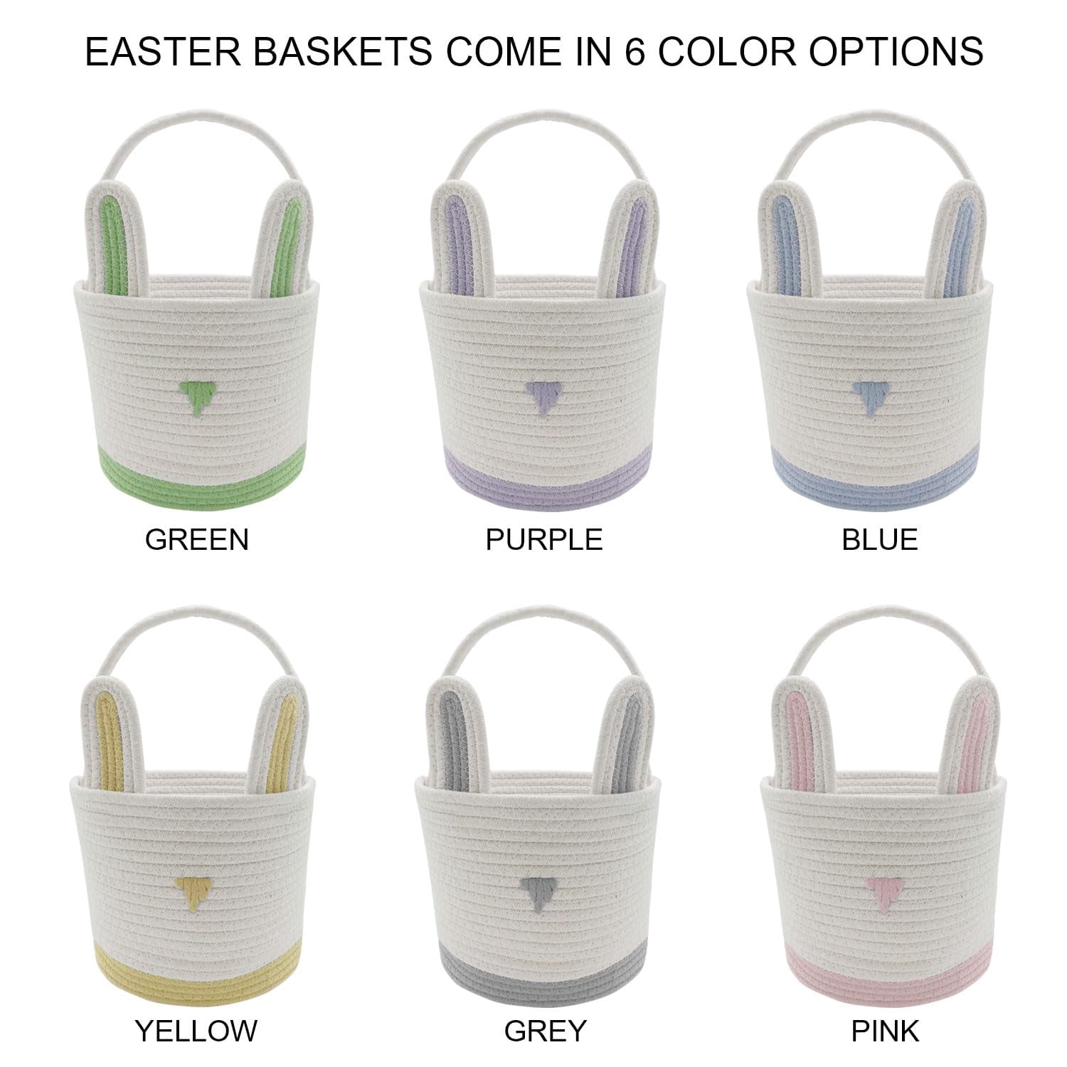 Large Woven Easter Baskets for Girls & Boys - Empty Basket with Gift Bags and Ribbons Cute Easter Decorations Bunny Ears Designs (Green)