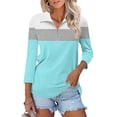 thumbnail image 2 of Yigetop 3/4 Sleeve Tops for Women, Women's V Neck 3/4 Sleeve Tops Quarter Zip Collared Shirts Shirts Summer Tees Business Casual Tops for Women Blue L, 2 of 4