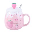 thumbnail image 1 of Taza de fresa con soporte de silicona, vajilla duradera de cerámica no tóxica para bebidas frías o calientes, regalo perfecto para cualquier ocasión con tapa y cuchara exclusivas, 1 of 6