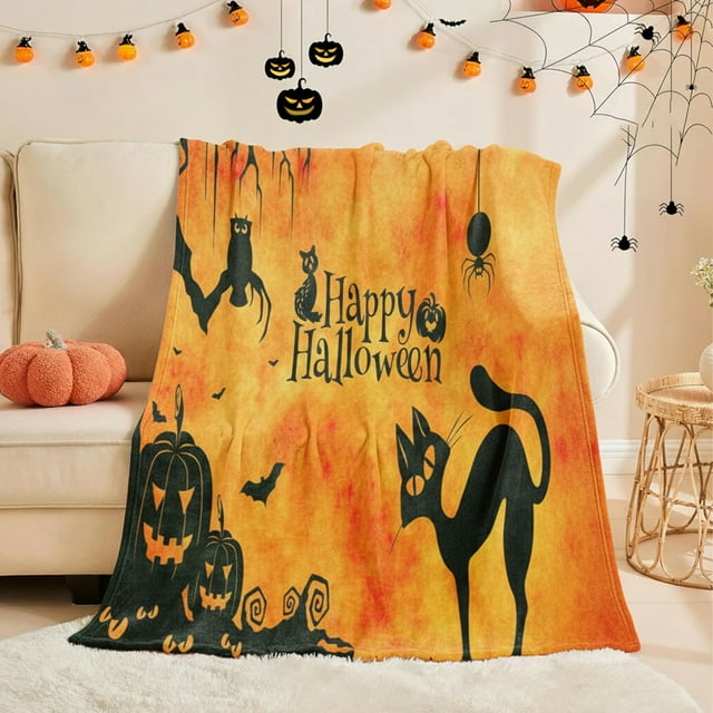Chmadoxn Couverture Jetée, Couverture Jetée pour Canapé Couverture en Flanelle d'Halloween Citrouille Effrayante Fantôme Impression Numérique Jeté de Sofa Couverture Toutes Saisons Couverture en Flanelle