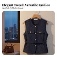 thumbnail image 3 of Chaleco Con Cinturón De Lentejuelas, Chaleco Versátil De Tweed Con Botones Dorados, Chaleco Con Botones Frontales Para Amantes De La Moda, Adultos, Para Vestir En Capas, Eventos Azul marino L, 3 of 6