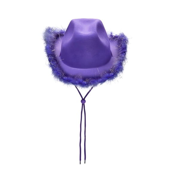 TELOLY 2026 New Cowboy Hat with Feathers Decoration for Women Cowgirl Hat Furry Trim Wide Brim Hat Funny Party Club Cowboy Hat for Women