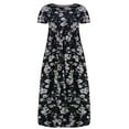 thumbnail image 3 of LEEYNEER Wear to Work Plus Maxi Dresses for Women Plus Size Ladies Casual O-Neck Summer Short Sleeve Print Loose Pocket Long Dress Cheistmas, 3 of 4