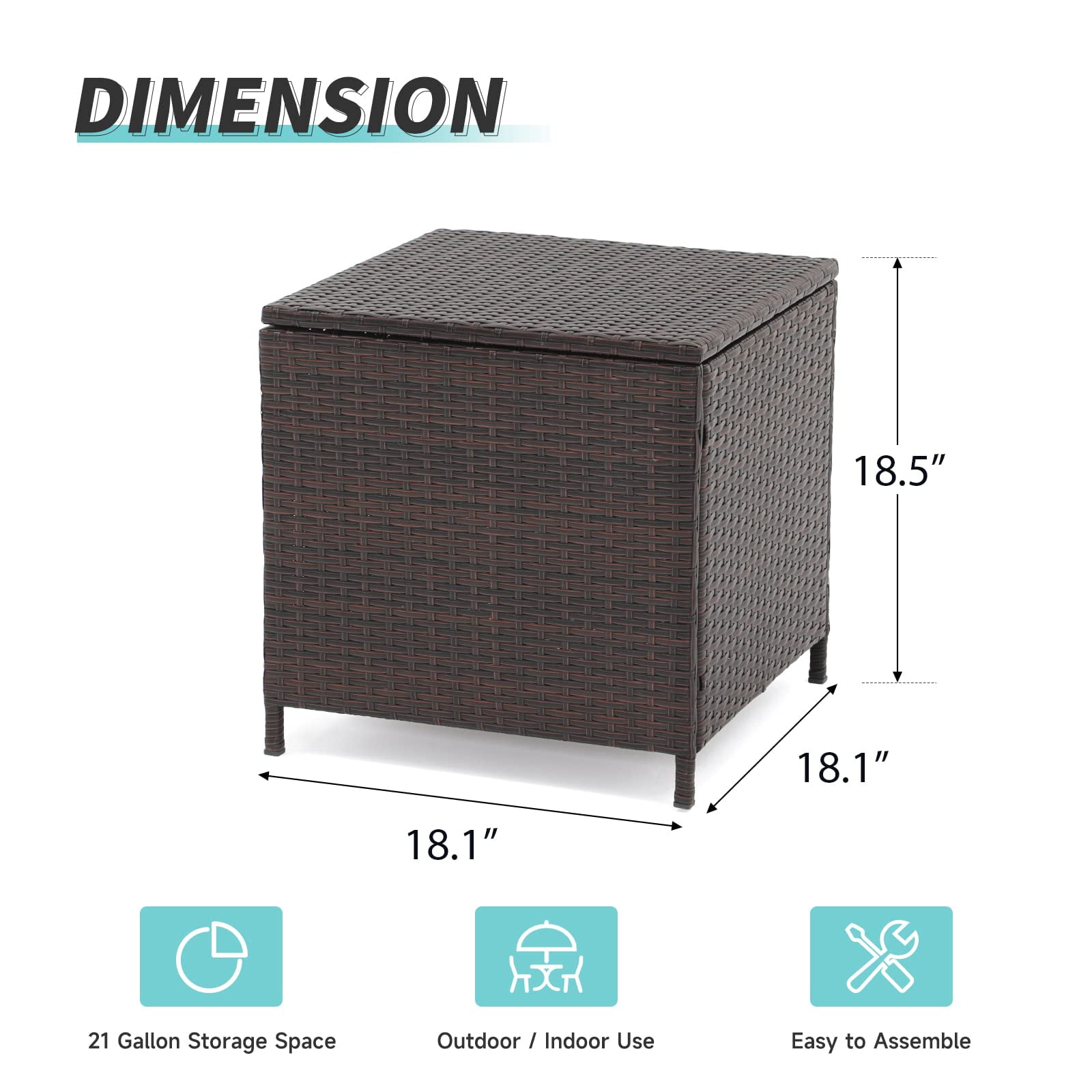 JOIVI Outdoor Wicker Side Table, All-weather Rattan Small Storage Box End Table, Square Resin Coffee Table with Iron Frame, Brown
