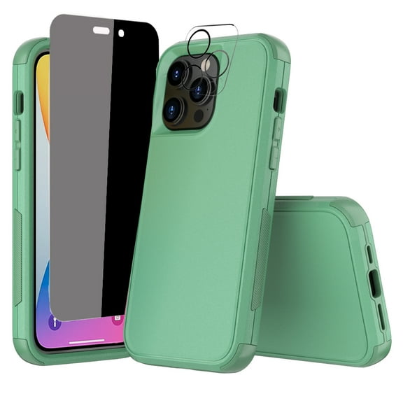 NIFFPD iPhone 14 Case with Screen Protector(Anti Spy Privacy) Camera Lens Protector, Heavy Duty Hard Shockproof Phone Case for iPhone 14 6.1" Green