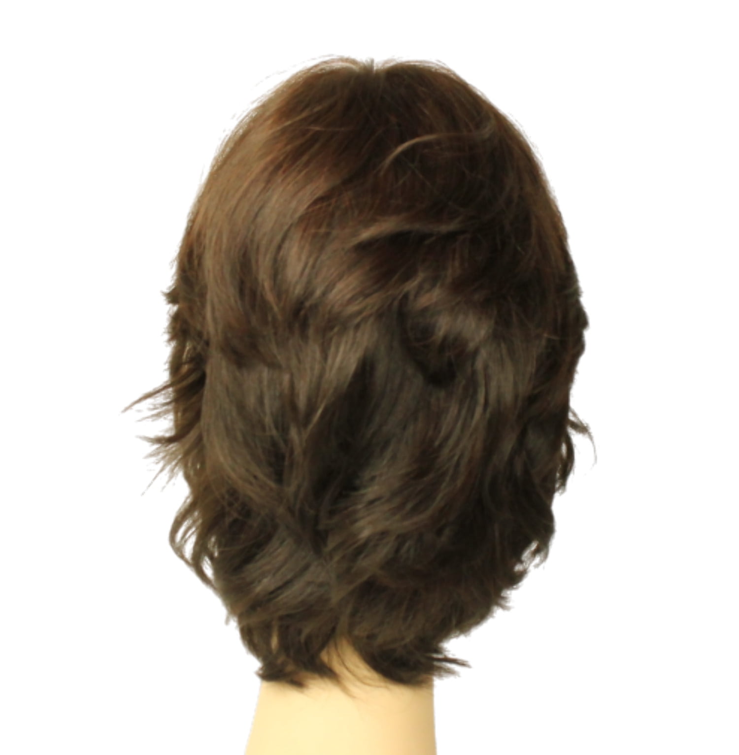 European Human Hair Freeda Wig Olivia Deep Dark Brown With Red Highlights Multi-Directional Skin Top Size M