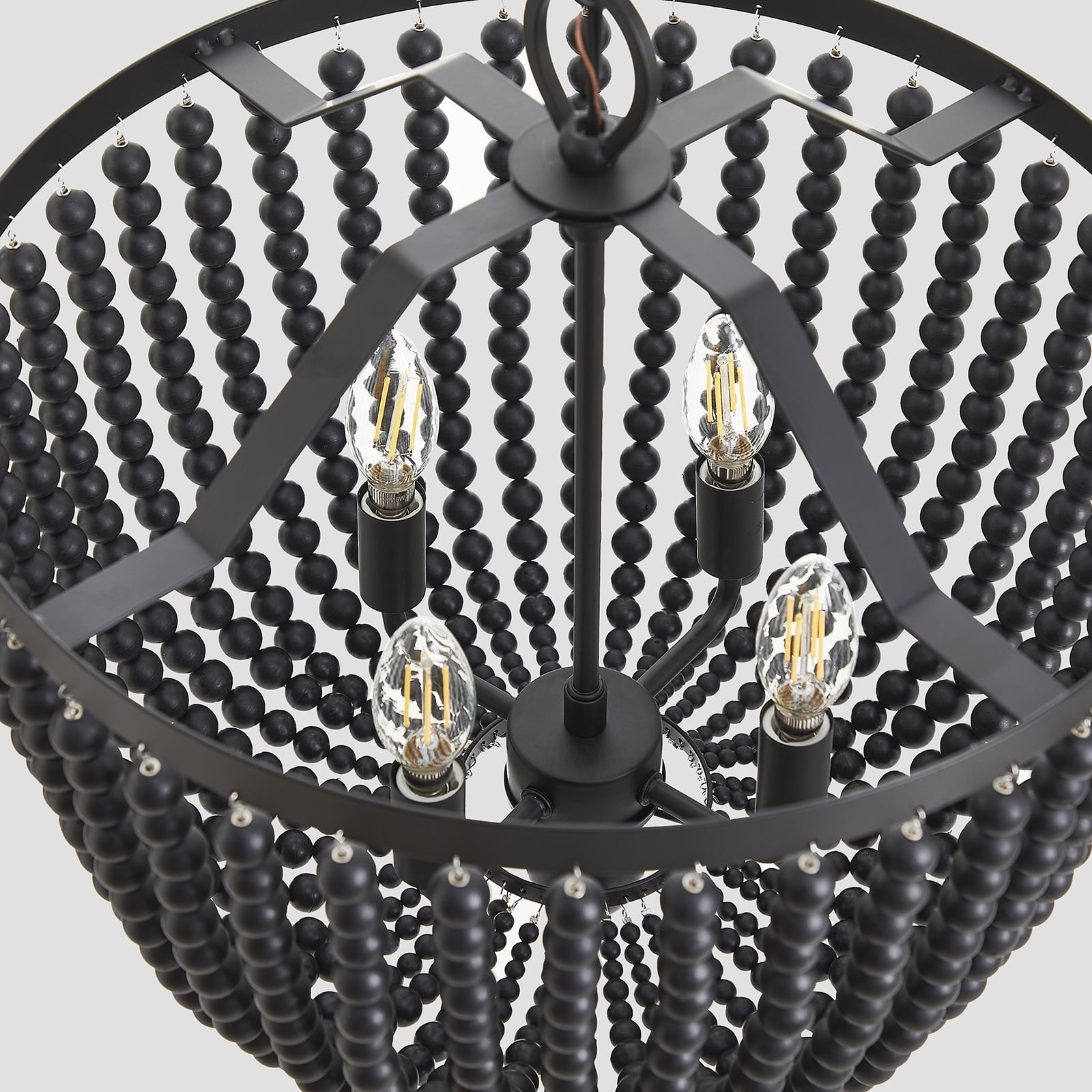 Vintage Metal Chandelier with Beaded Strings（Bulb Not Included）, 16.5inch Wide 4Light Ceiling Fixture for Dining Room & Bedroom, E27 Socket