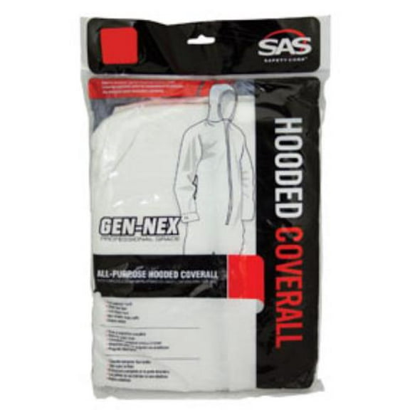 SAS Safety Corp. 6893 Professional Grade All Purpose Coverall, Large, White, Elastic Waist, Pullover Hood