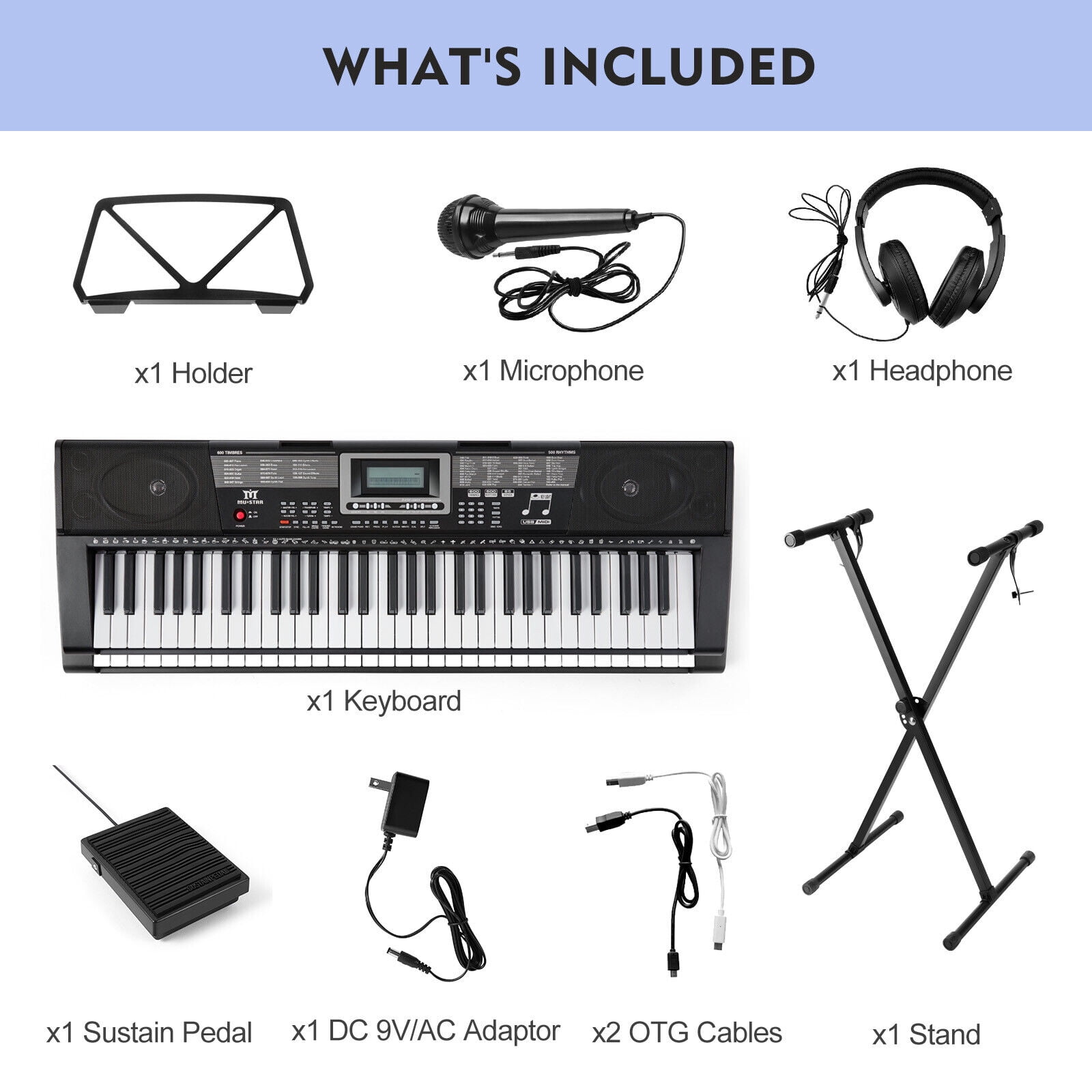 MUSTAR 61 Key Learning Keyboard Lighted Up Electric Piano Keys