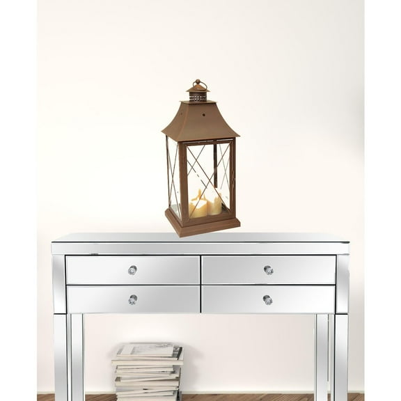 Set Of Three Brown Flameless Floor Lantern Candle Holder