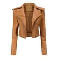 thumbnail image 4 of BVnarty Women's Jacket Coat Solid Color Plus Size Shacket Jacket Casual Lapel Long Sleeve Zipper Leather Motor Jacket Cropped Tops Winter Fashion Top Lightweight Gold XXL, 4 of 5