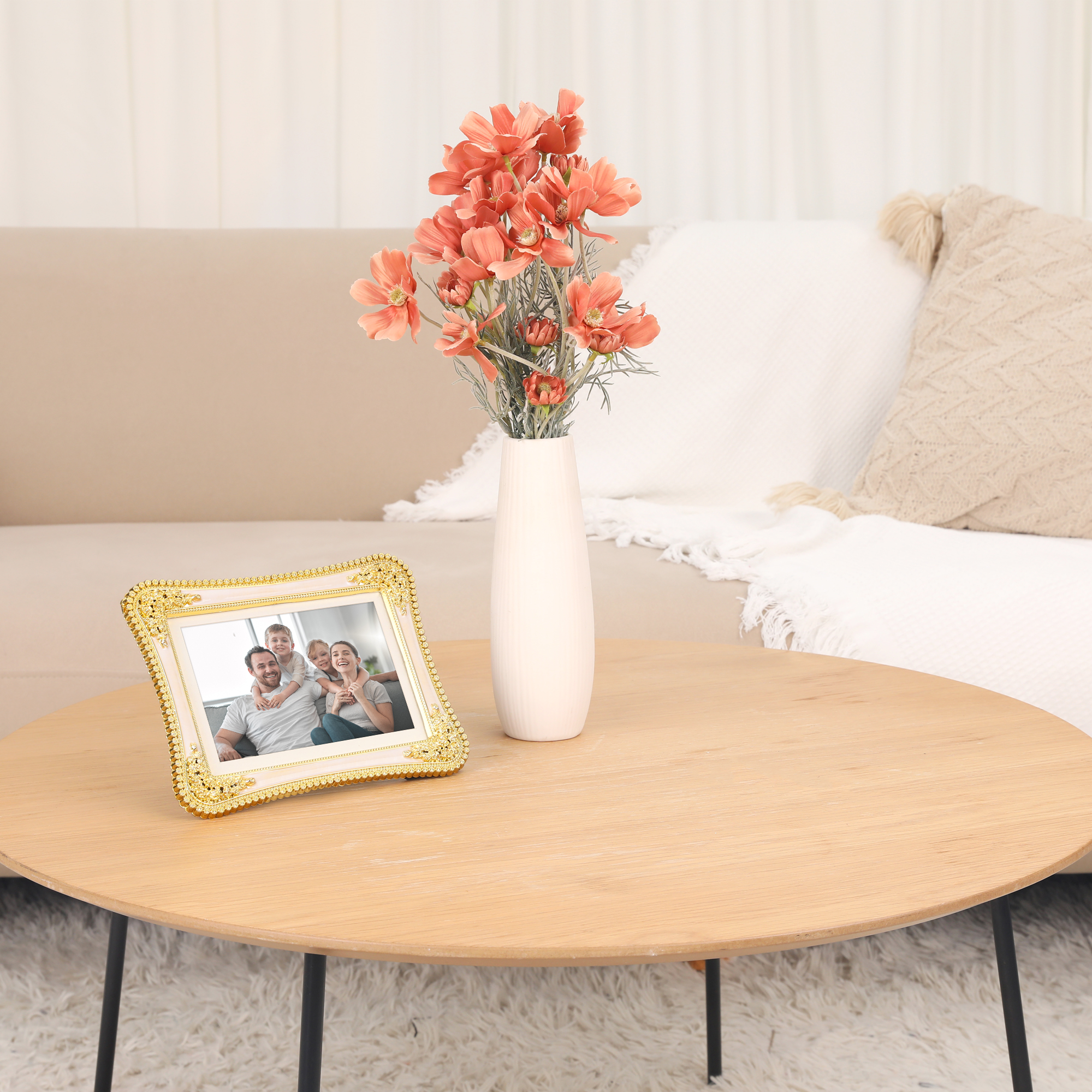 Unique Bargains Plated Picture Frame with Crystal Tabletop Decor Silver and White 5x7 in Gold and White/Silver and Black 4x6