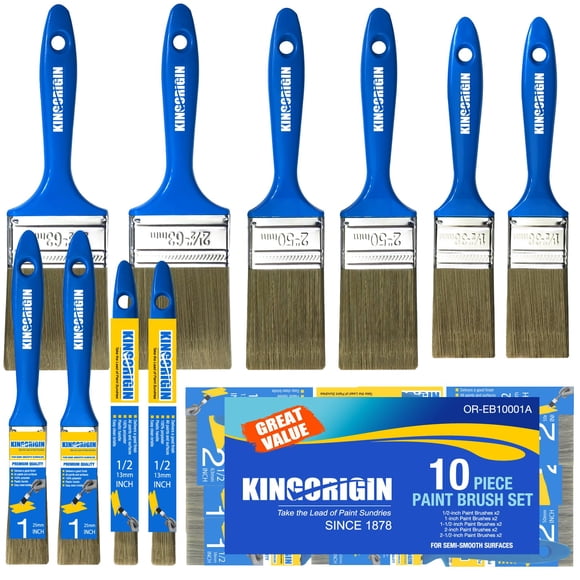 Juego de pinceles KINGORIGIN, paquete de 10 (1,3, 2,5, 3,8, 5,1, 6,4 cm) para paredes