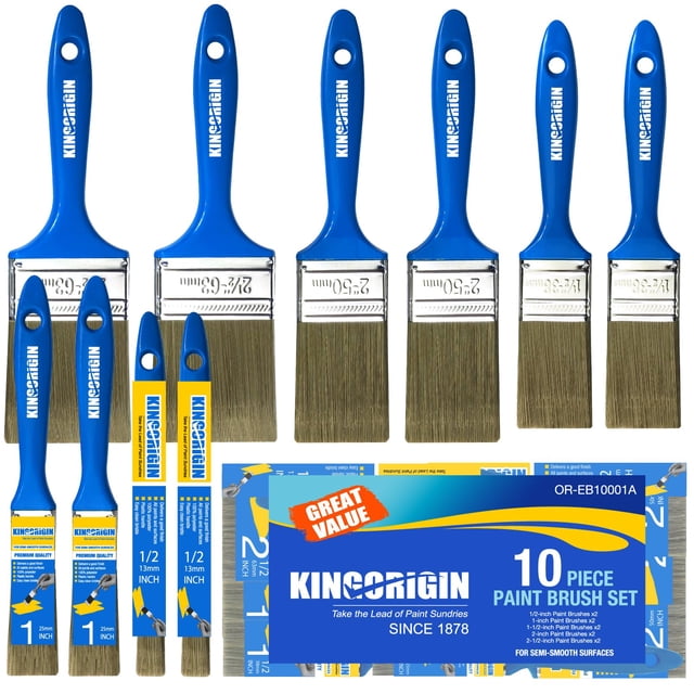 Juego de pinceles KINGORIGIN, paquete de 10 (1,3, 2,5, 3,8, 5,1, 6,4 cm) para paredes
