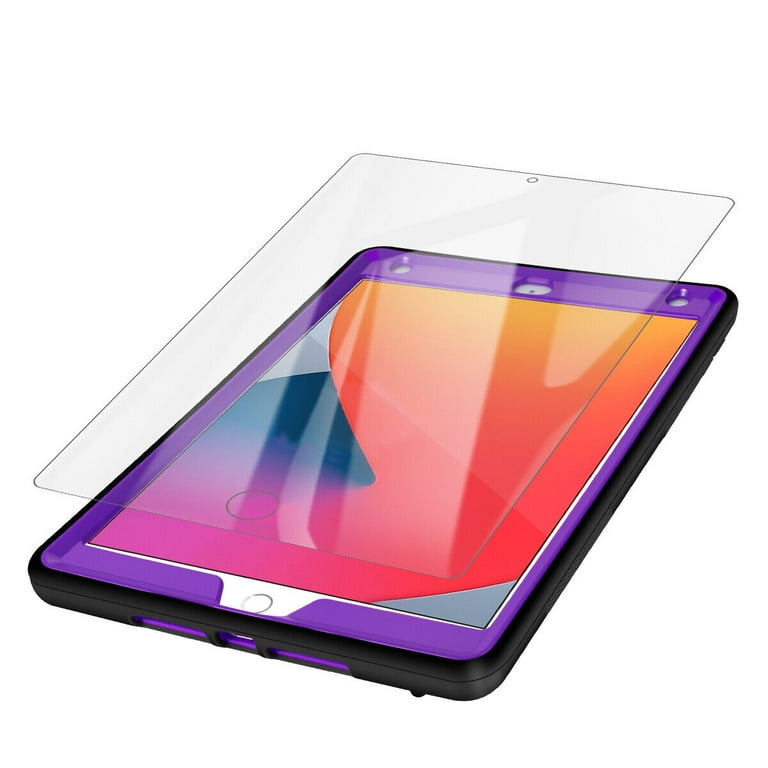 For iPad 9th Generation Case 10.2 Shockproof Heavy Duty Cover +Screen  Protector-Black + Purple.