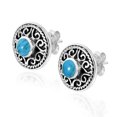 thumbnail image 2 of Intricately Decorated Swirls & Blue Turquoise Sterling Silver Stud Earrings, 2 of 5