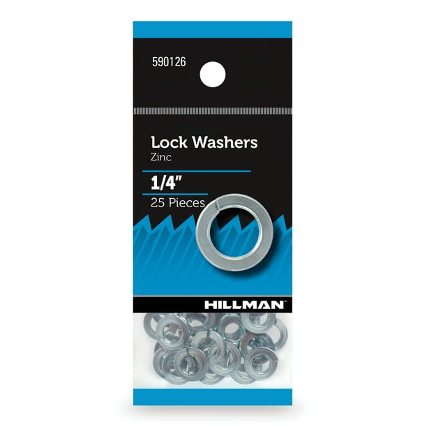 Hillman Split Lock Washer, 1/4", Zinc Plated, Silver, Steel, Pack of 25