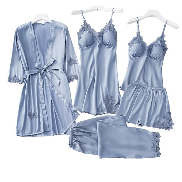 Set De Pijama Dama Sexi Ropa De Dormir Bata De Seda 5 Piezas Dara Baby Vest034