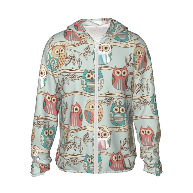 Fotbe Cute Owl Chaqueta con Protección Solar UPF 50+ para Hombre y Mujer, Camisa con Capucha y Bolsillos-XX-Large