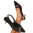 thumbnail image 4 of Miluxas Women's Tweed Pointed Toe Slingback Heels, Elegant Metal Buckle Kitten Heel Pumps, Stylish Dress Shoes for Work & Special Occasions Black 7(39), 4 of 9