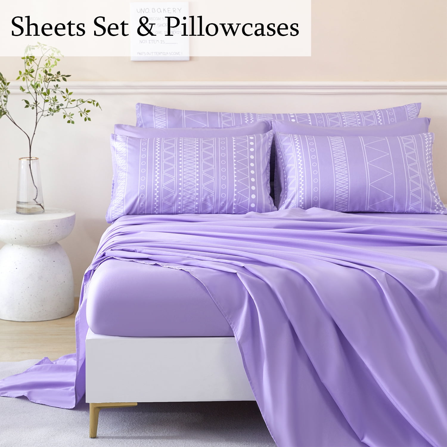RYNGHIPY 8-Pieces Boho Bedding Set Full Lavender Striped Bed in a Bag for Girls Women Soft Fluffy Purple Comforter Set with Sheet for All Season, Full