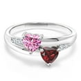 thumbnail image 2 of Gem Stone King 925 Sterling Silver Lab Grown Diamond Ring Heart Shape Pink Moissanite and Garnet (1.18 Cttw, Size 5), 2 of 5