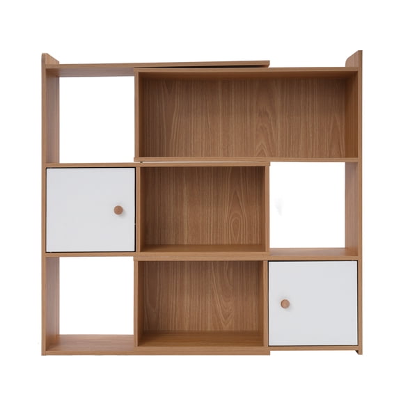 Adjustable Wood Bookshelf - Extendable 3-Tier Storage Shelf w/2 Cabinets (23.6"-43.3" Length, Log Color)