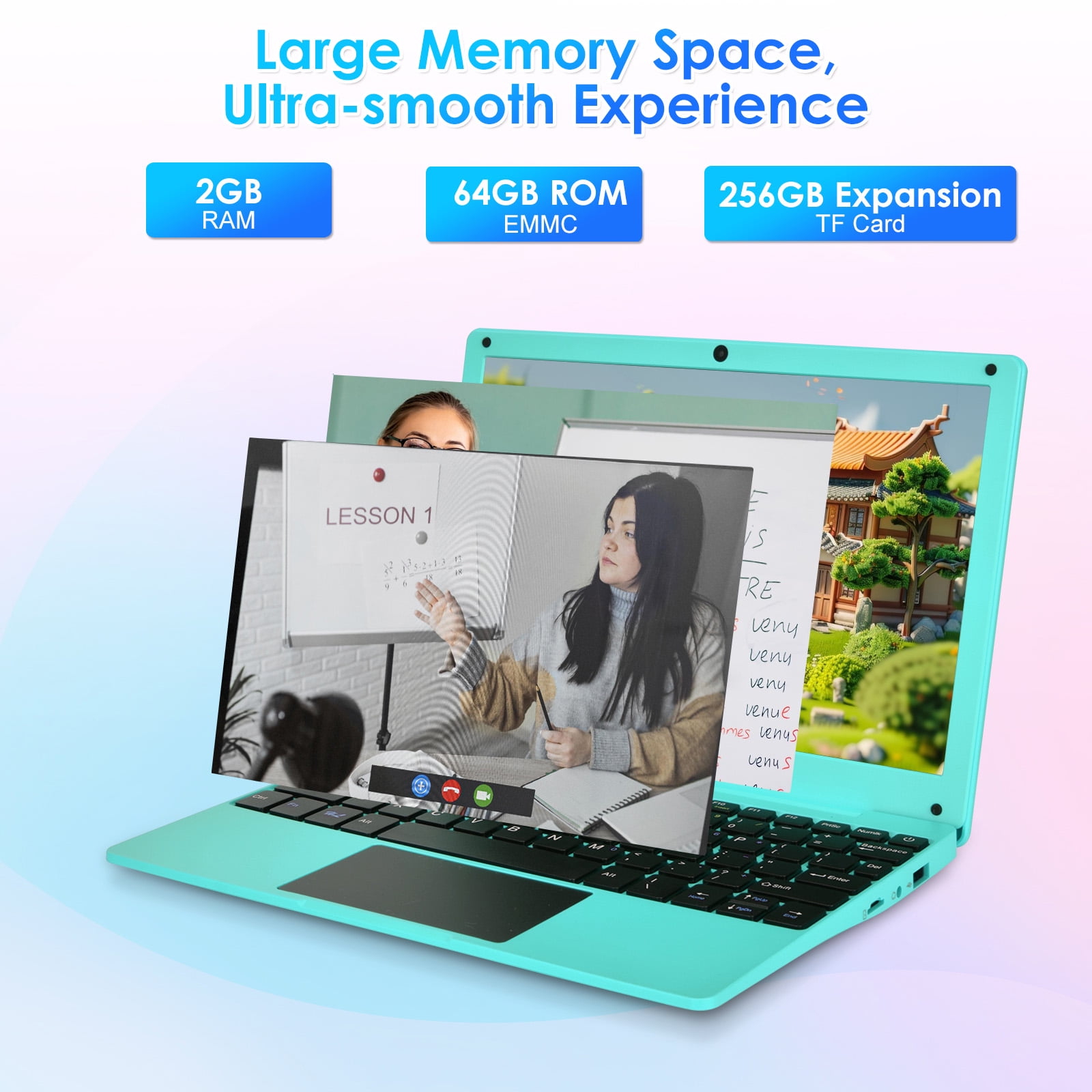 Mini 10.1inch Android 12 Laptop Computer, Portable Small Netbook with Allwinner A133 CPU Android 12 OS 2GB RAM 64GB EMMC HD IPS Screen 1280x800 Pixel 0.3MP Camera
