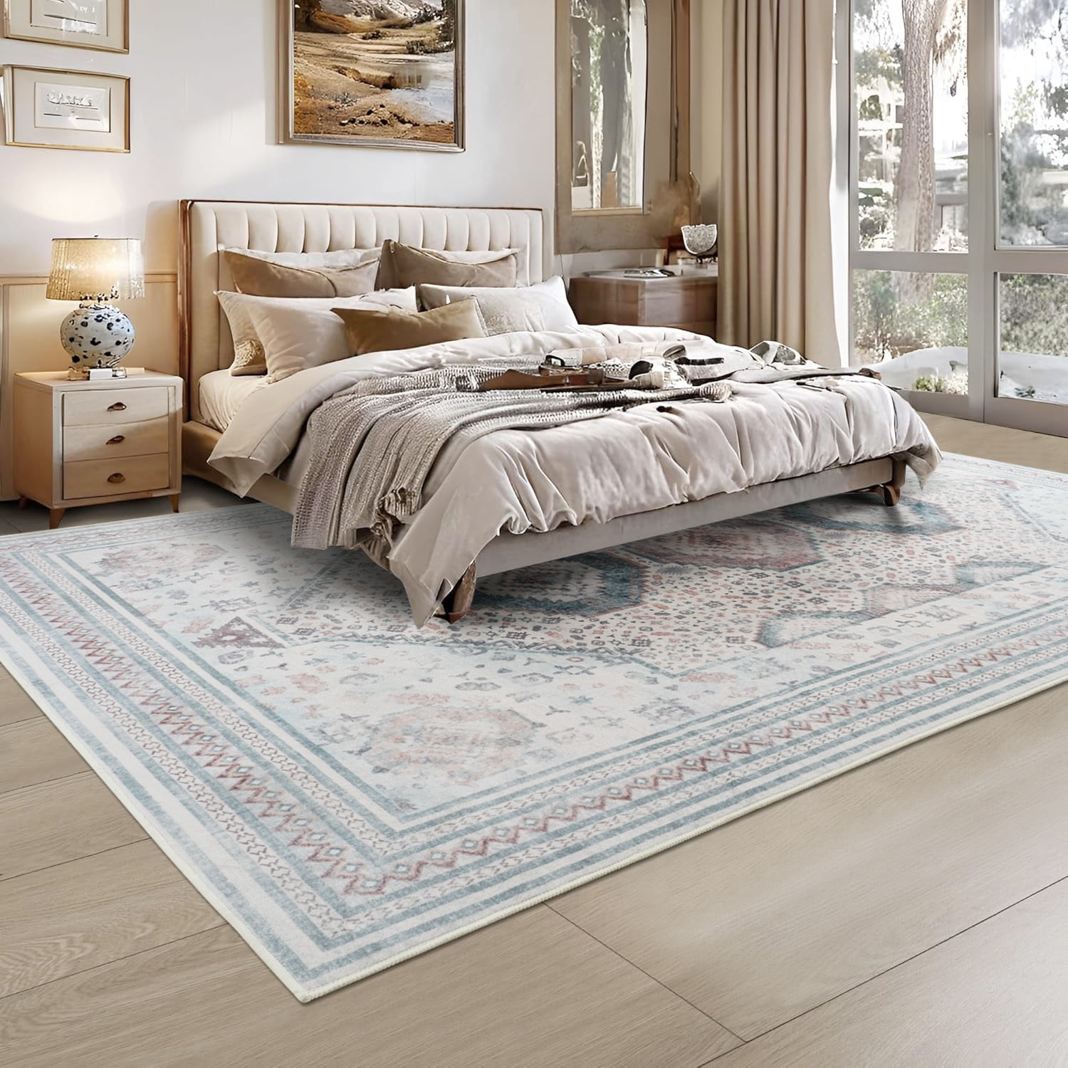 Astorug 6x9 Area Rugs for Living Room, Washable Area Rug, Rugs for Bedroom, Kitchen Rugs, Vintage Boho Carpet, Soft Non-Slip, Low Pile Large Area Rug for Office Dining Room, Beige