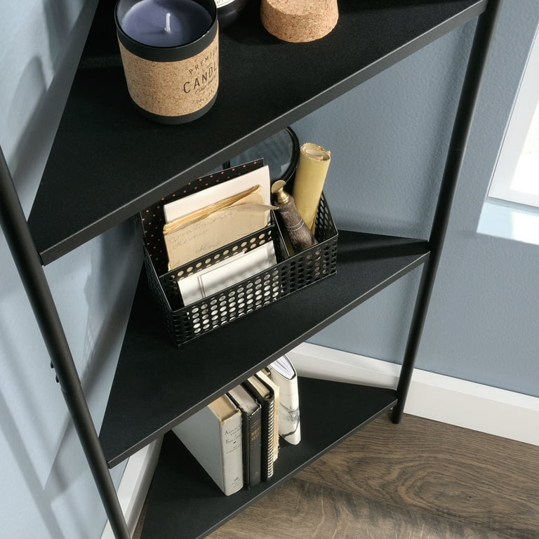 Sauder Boulevard Cafe Metal 4 Shelf Corner Bookcase Black