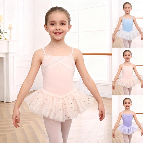 Cowsor Big Girls Sleeveless Sparkle Sequin Ballet Dance Dress Back Cutout Design Practice Leotard Dress Breathable Performance Wear for 4 to 16 Years Old Dancers